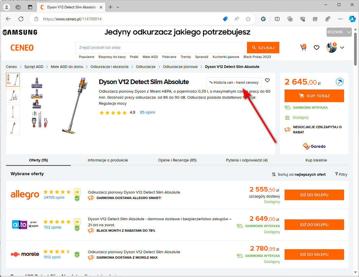 Historia cen - trend cenowy