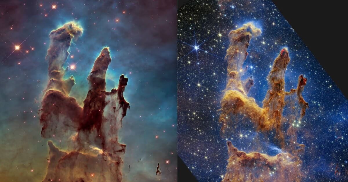 Porównanie zdjęć Filarów Stworzenia