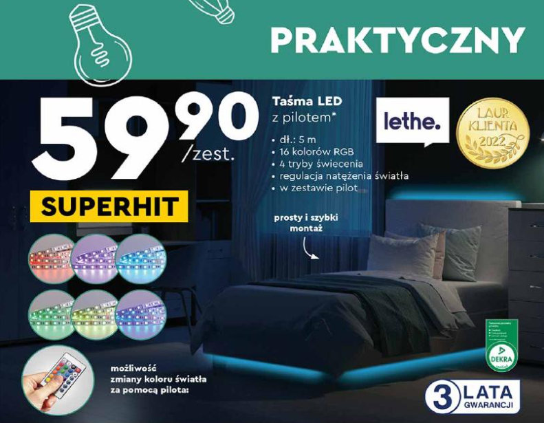 Taśma LED RGB marki Lethe z Biedronki