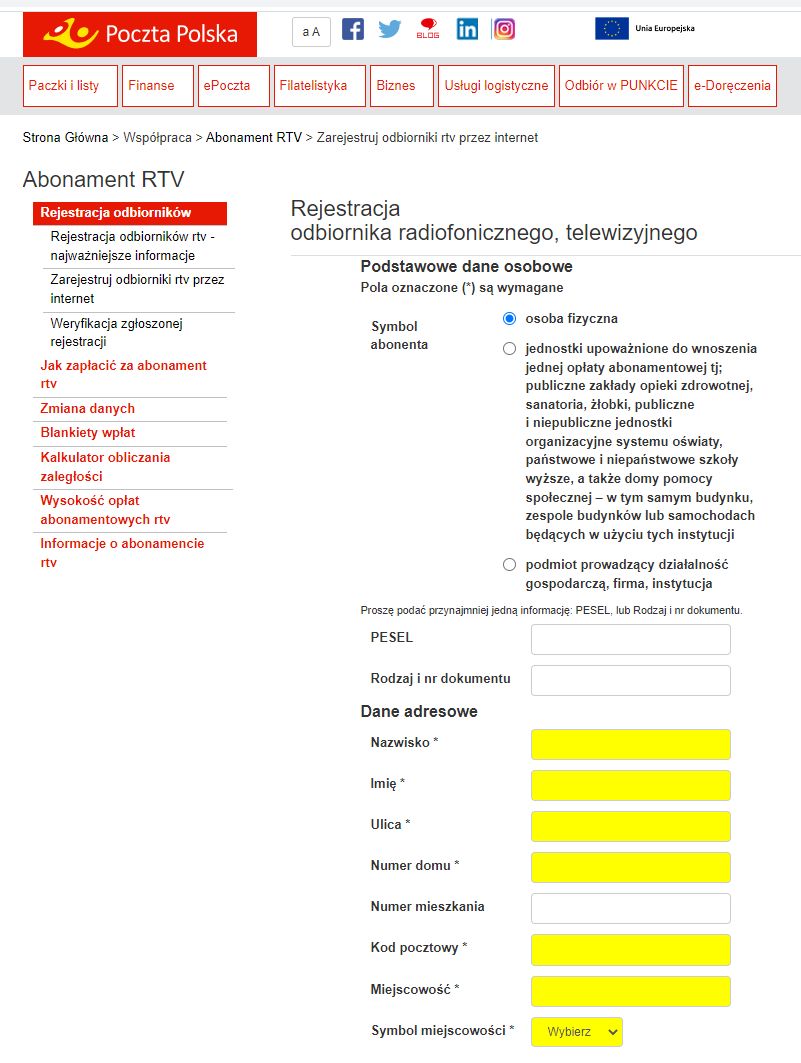 rejestracja telewizora online
