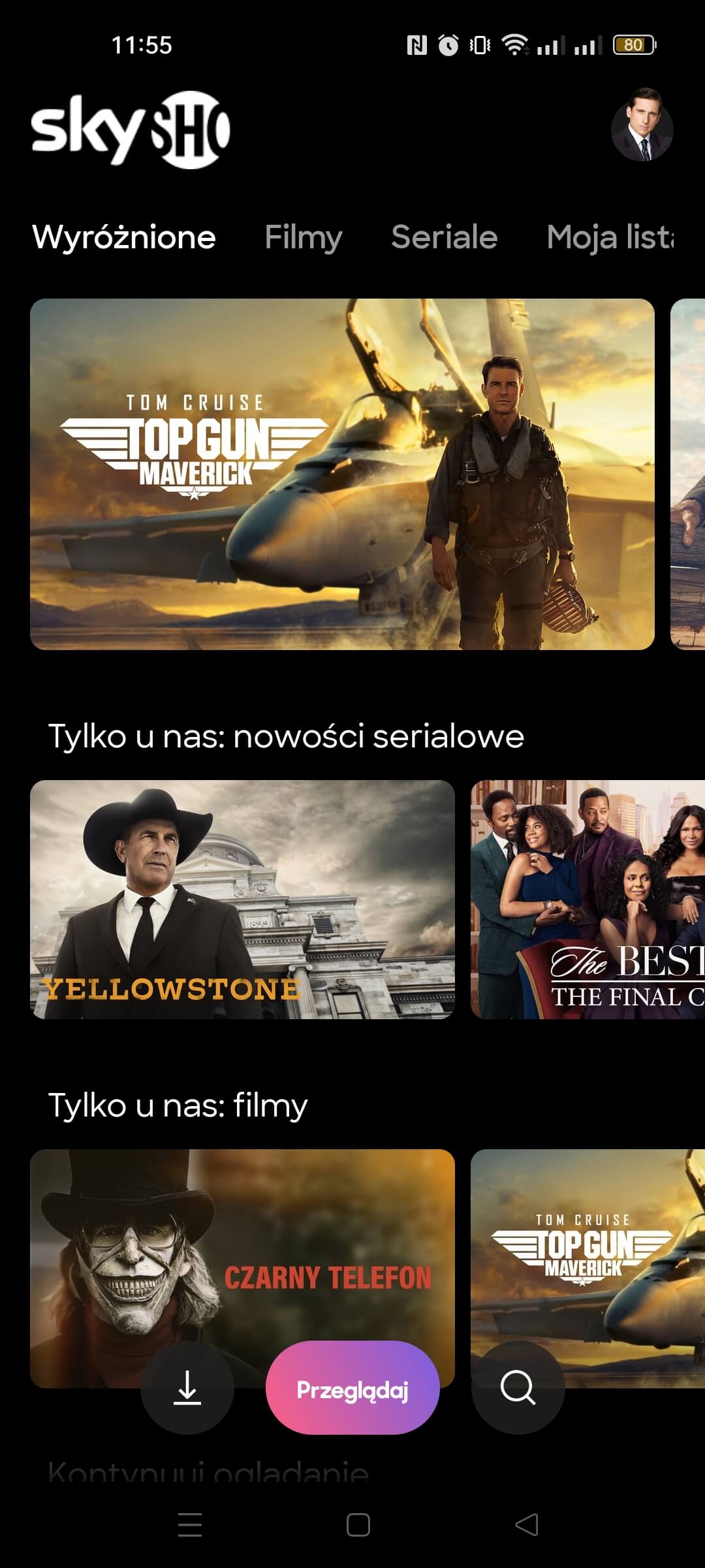 skyshowtime interfejs mobile