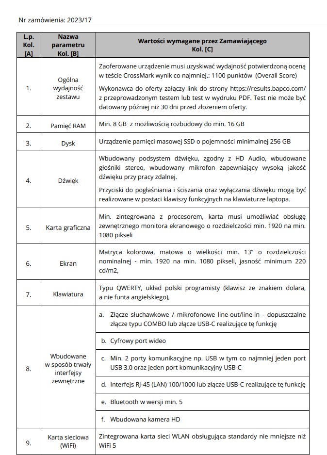 specyfikacja laptop dla ucznia