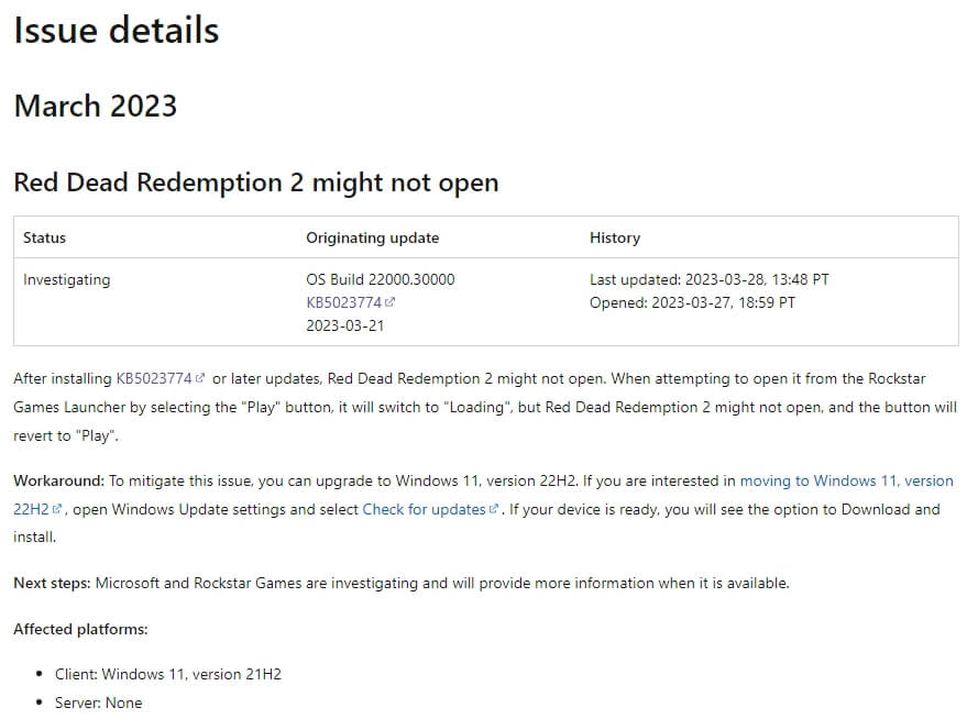windows 11 problem rdr2