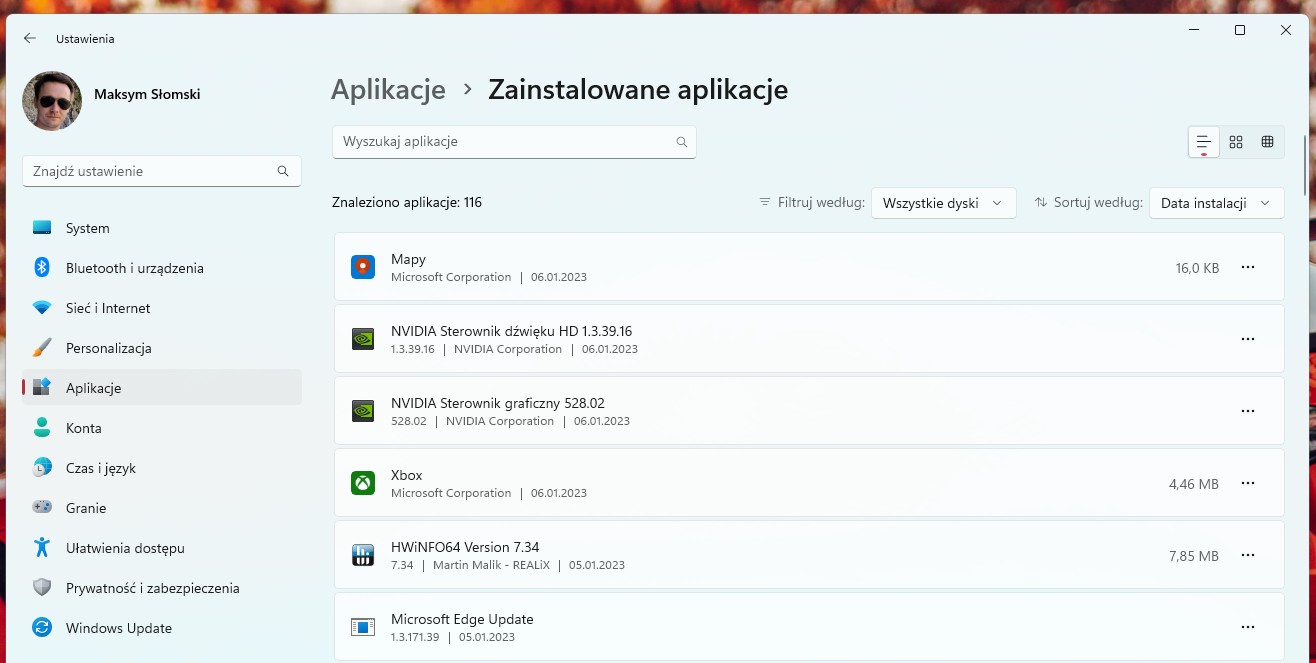 zainstalowane programy