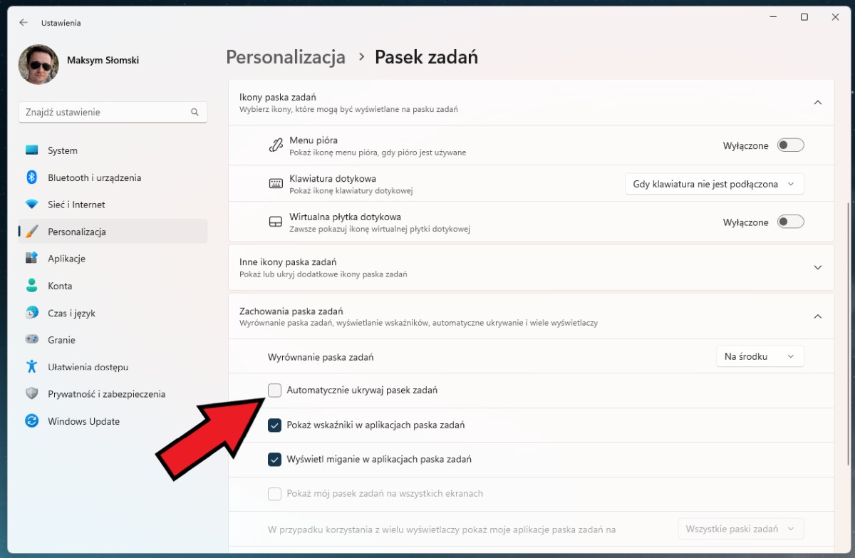 znikajacy pasek zadan