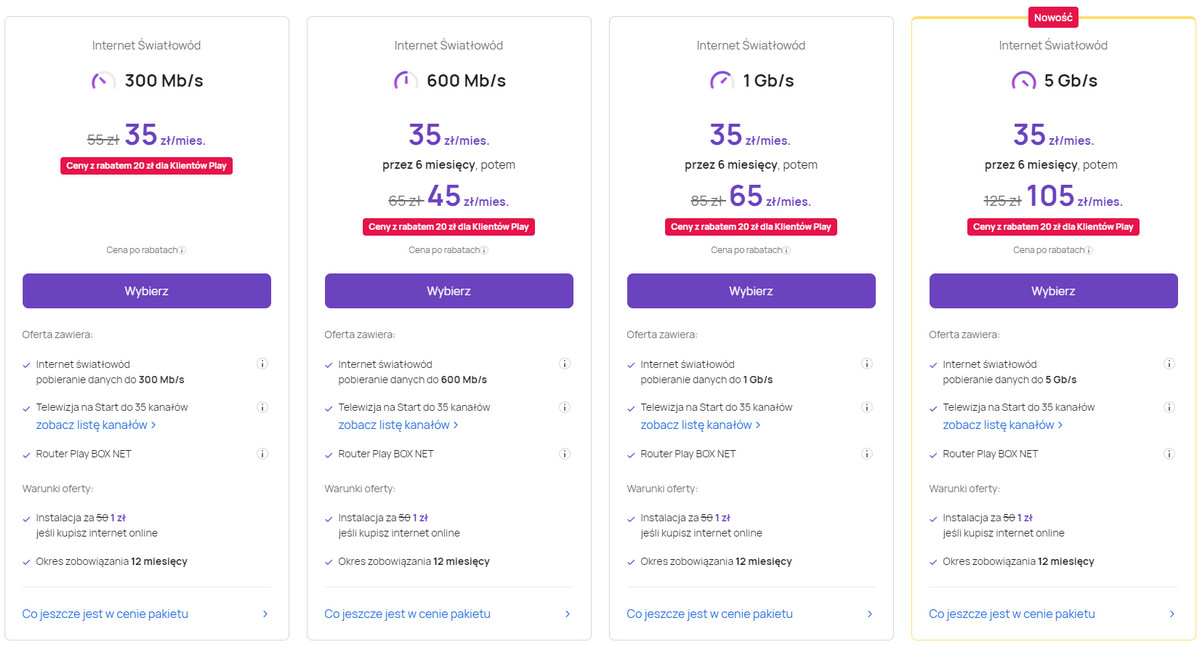 Oferta światłowodu od Play