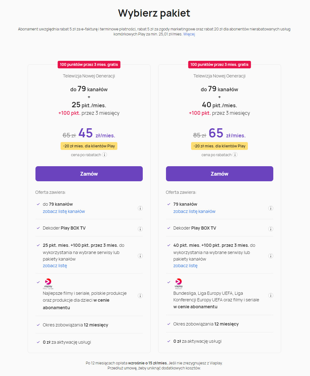 Telewizja Nowej Generacji - pakiety