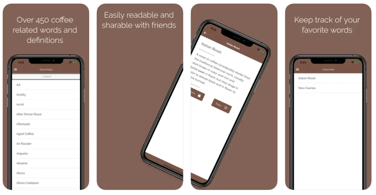 Aplikacja Barista Coffee Dictionary A-Z