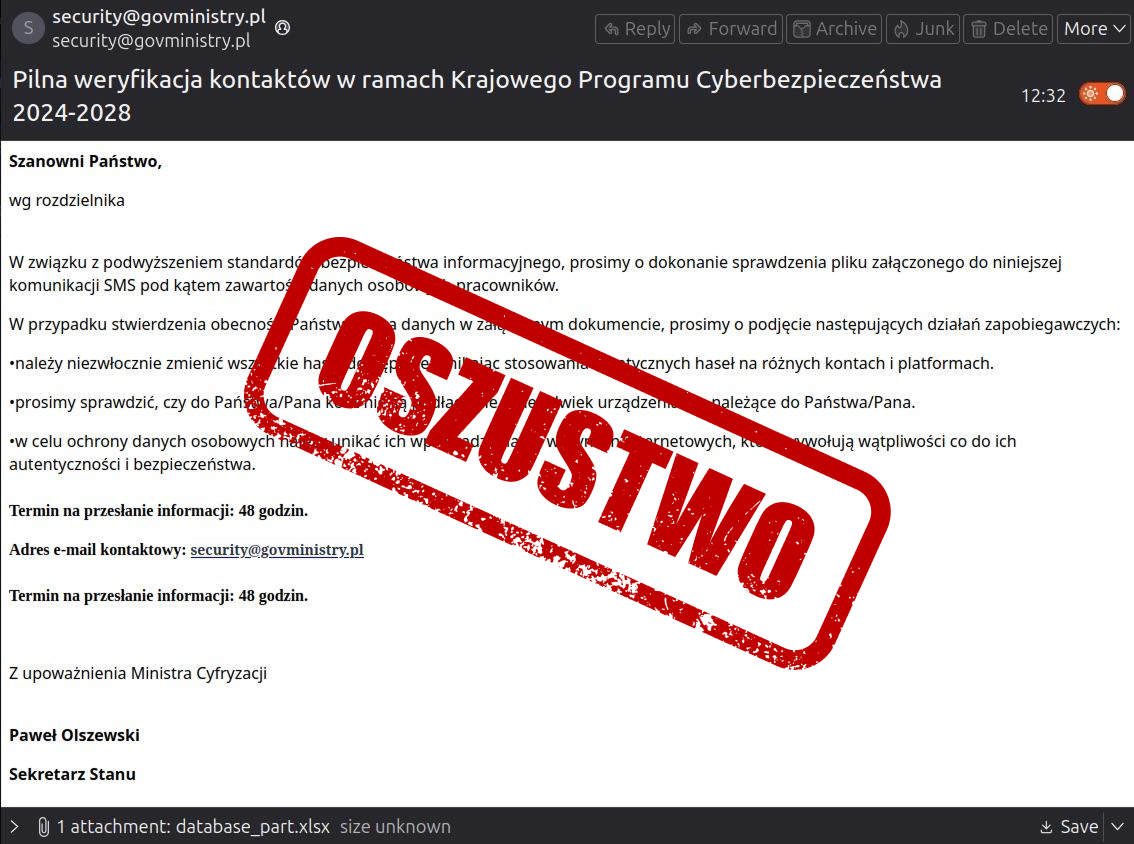 Kolejne ostrzeżenie. Uwaga na fałszywe maile, oszuści podszywają się pod Ministerstwo Cyfryzacji