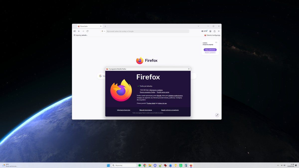 Firefox 154 już dostępny. W pasku adresu pojawił się skrót do AI