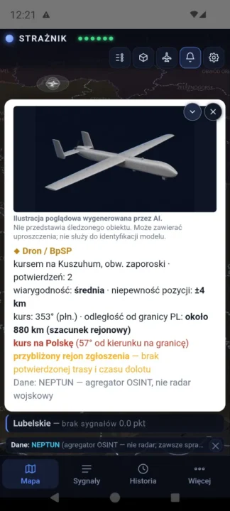 Screeny z aplikacji "Strażnik"