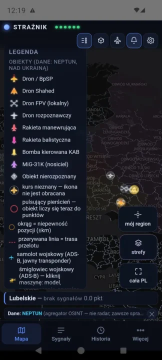 Screeny z aplikacji "Strażnik"