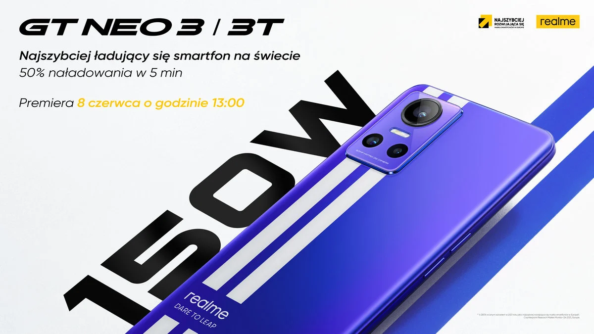 Najszybciej ładujący się smartfon na świecie z serii GT NEO 3 pojawi się już 8 czerwca