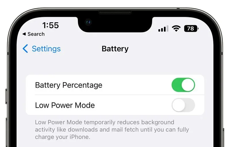 iOS bateria w procentach