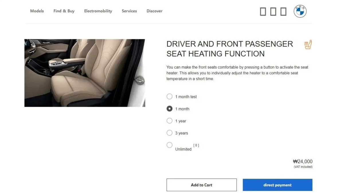 podgrzewane fotele bmw subskrypcja