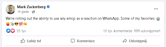 whatsapp reagowanie kazda emotikona 2