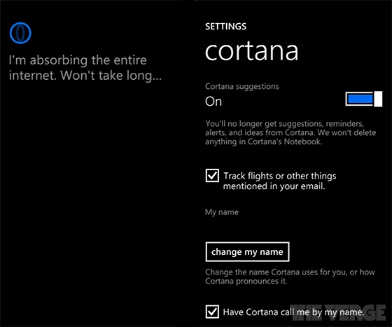cortana ekran ustawien