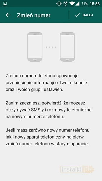 WhatsApp - zmiana numeru telefonu