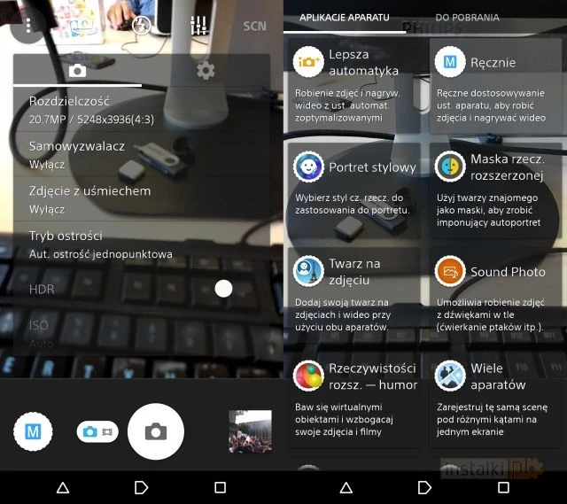 Aplikacja aparatu w Sony Xperia Z3+