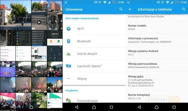 System Android w Sony Xperia Z3+