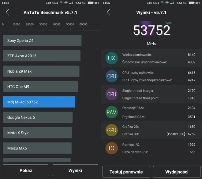 Wynik AnTuTu Xiaomi Mi4C
