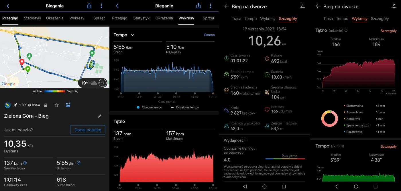 Bieg ok. 10 km. HRM-Pro vs. Huawei Watch GT 3 Pro