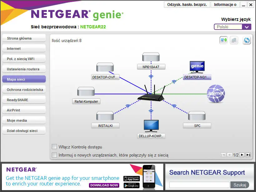 NETGEAR Genie PC mapa sieci