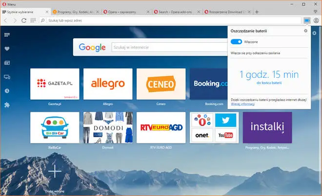 Opera 40 oszczędzanie baterii