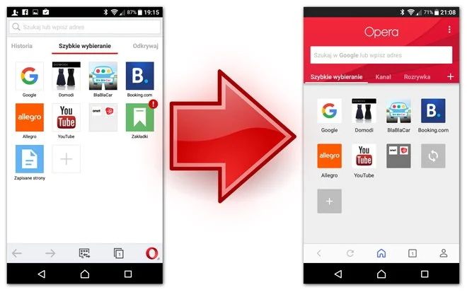 Opera Mobile - zmiany w interfejsie