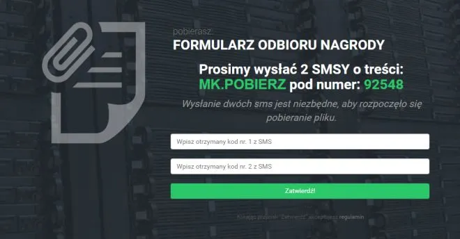 FORMULARZ ODBIORU NAGRODY