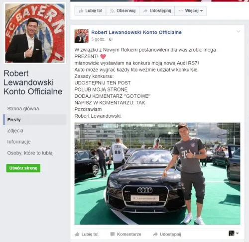 Robert Lewandowski Konto Officialne Wpis