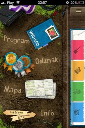 Menu aplikacji Woodstock 2012