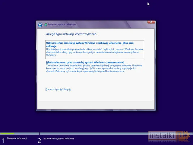 Typ instalacji Windows 8
