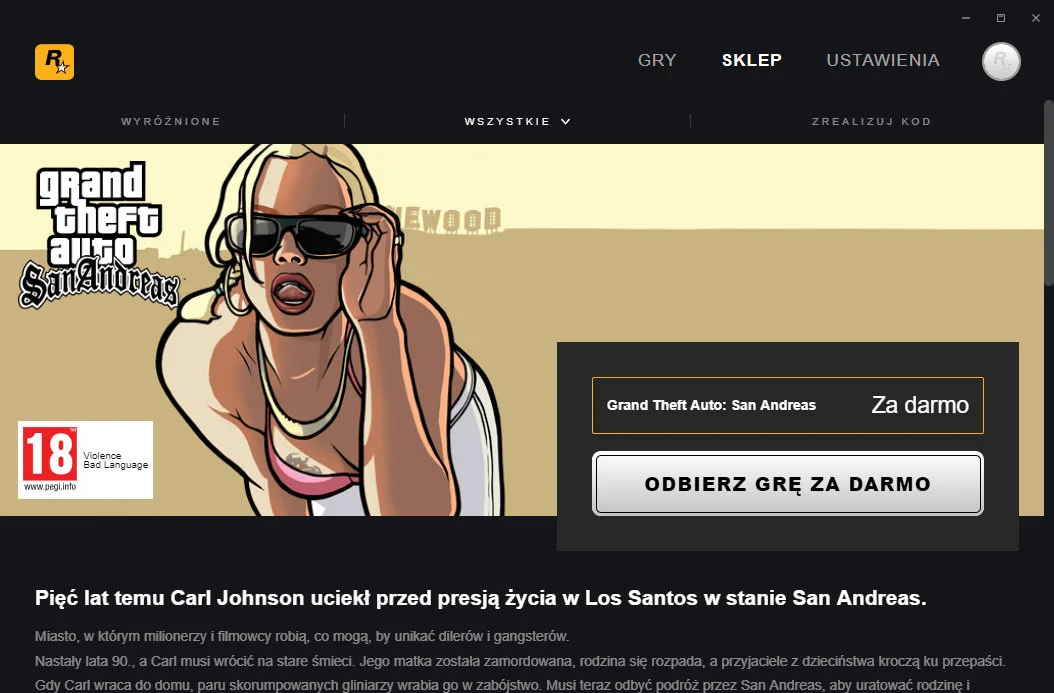 Ależ petarda! Grand Theft Auto: San Andreas od Rockstar za darmo