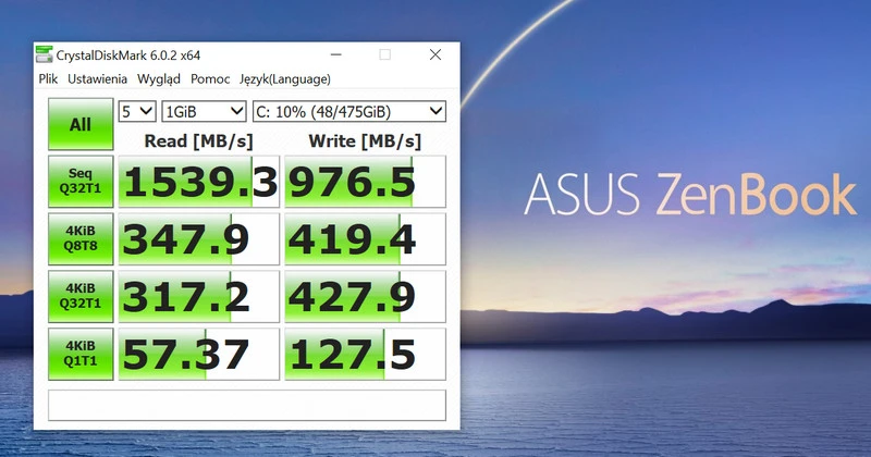 Zapis i odczyt dysku w CrystalDiskMark