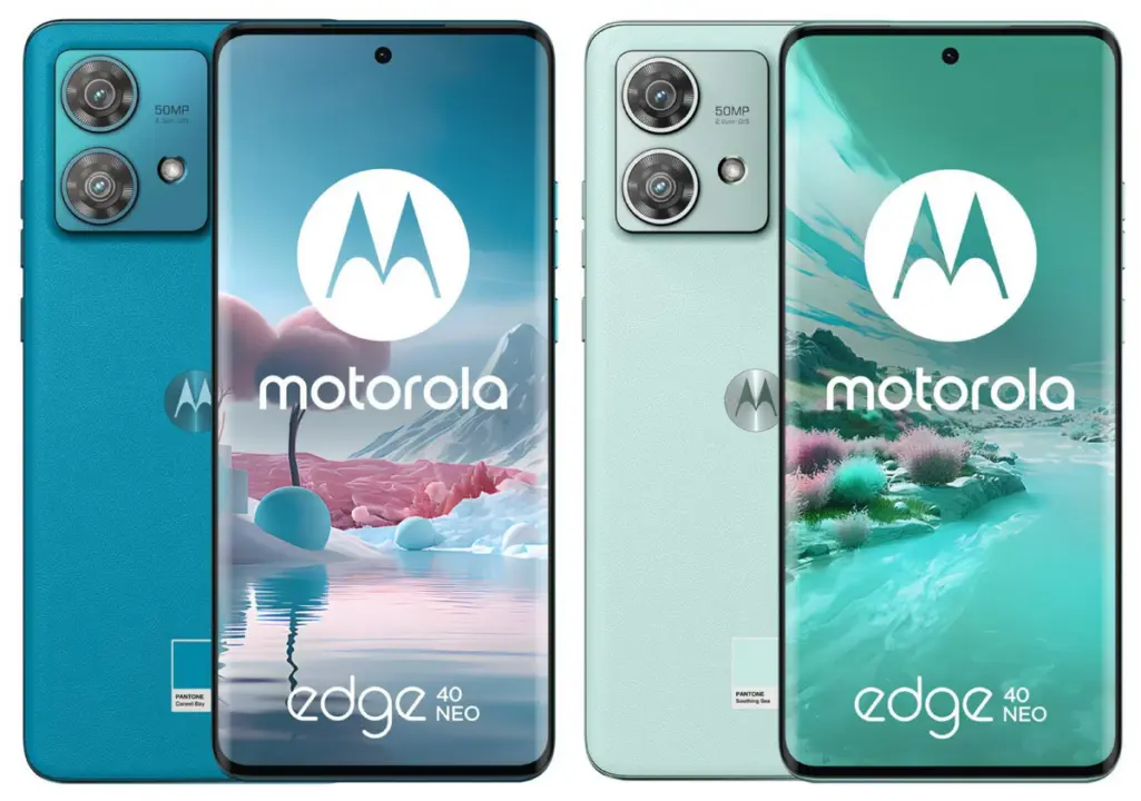 Motorola Edge 40 Neo w kolorze Caneel Bay i Soothing Sea