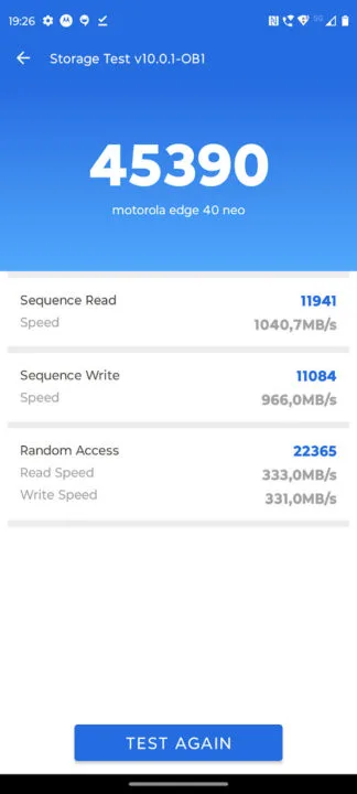 Edge 40 Neo - test pamięci