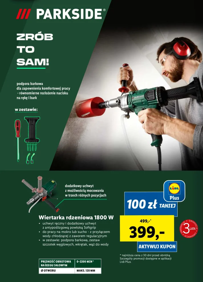 wiertarka rdzeniowa 1800 W za 399 zł