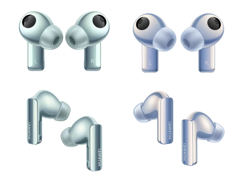 Porównanie wyglądu FreeBuds Pro 3 (zielone) i FreeBuds Pro 2 (niebieskie)