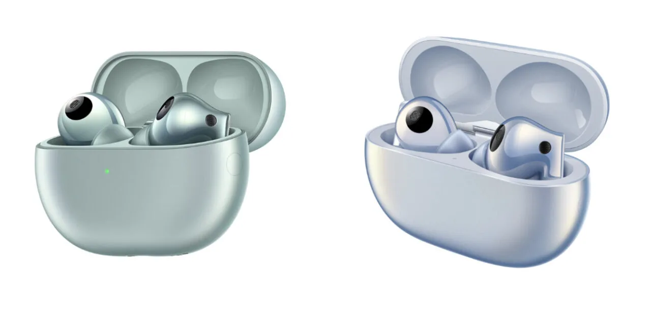 Porównanie wyglądu FreeBuds Pro 3 (zielone) i FreeBuds Pro 2 (niebieskie)