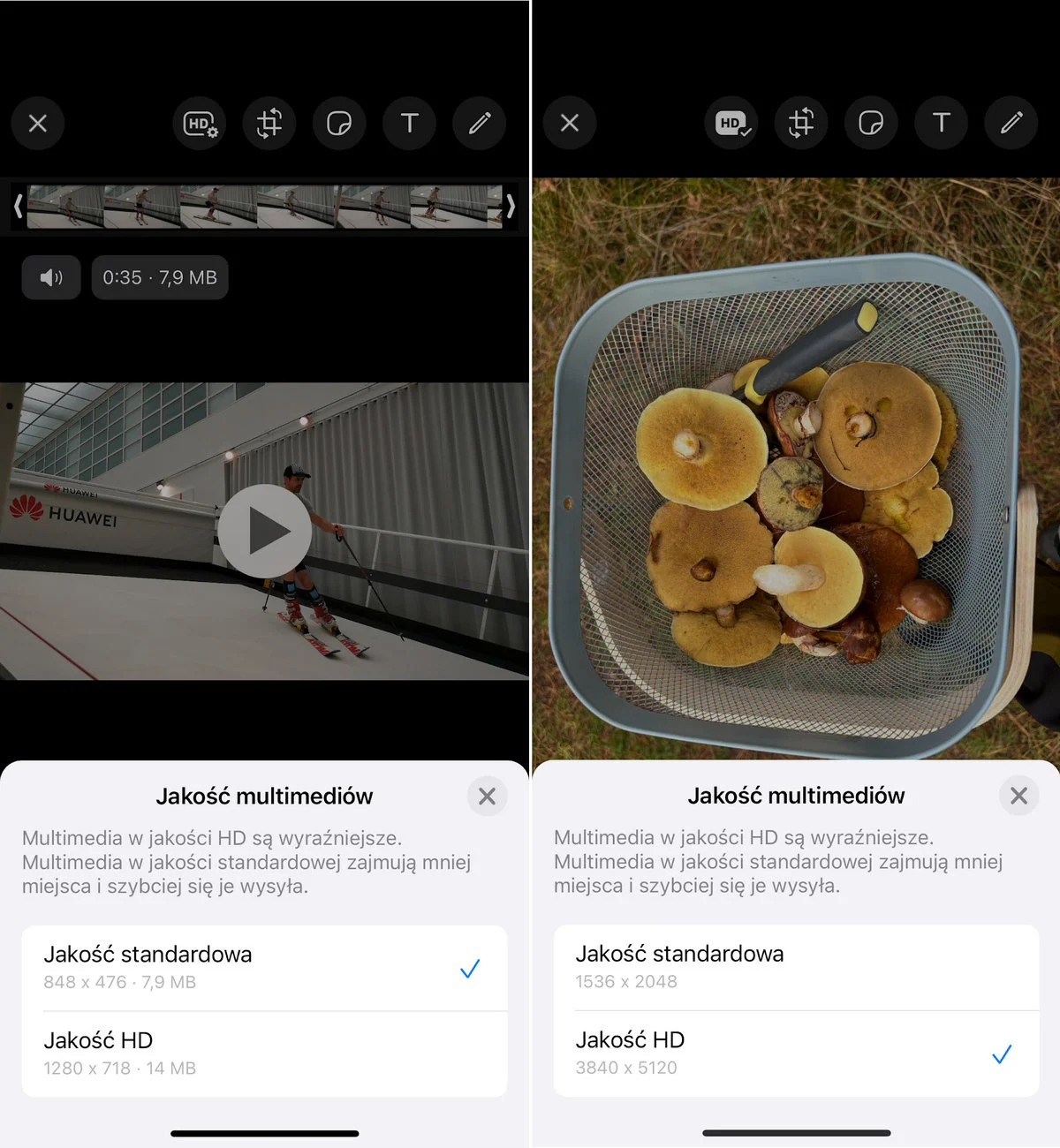 WhatsApp - wybór jakości przesyłanych multimediów