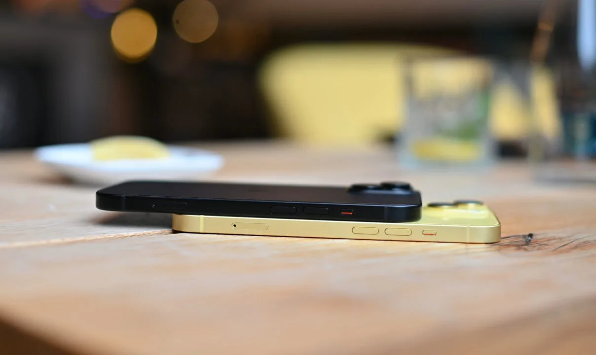 iPhone 15 (czarny) i iPhone 14 (żółty)