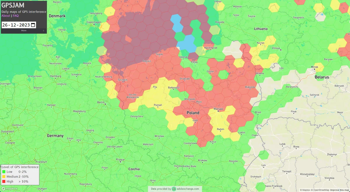 Zakłócenia GPS nad Polską z dnia 26 grudnia 2023 r.
