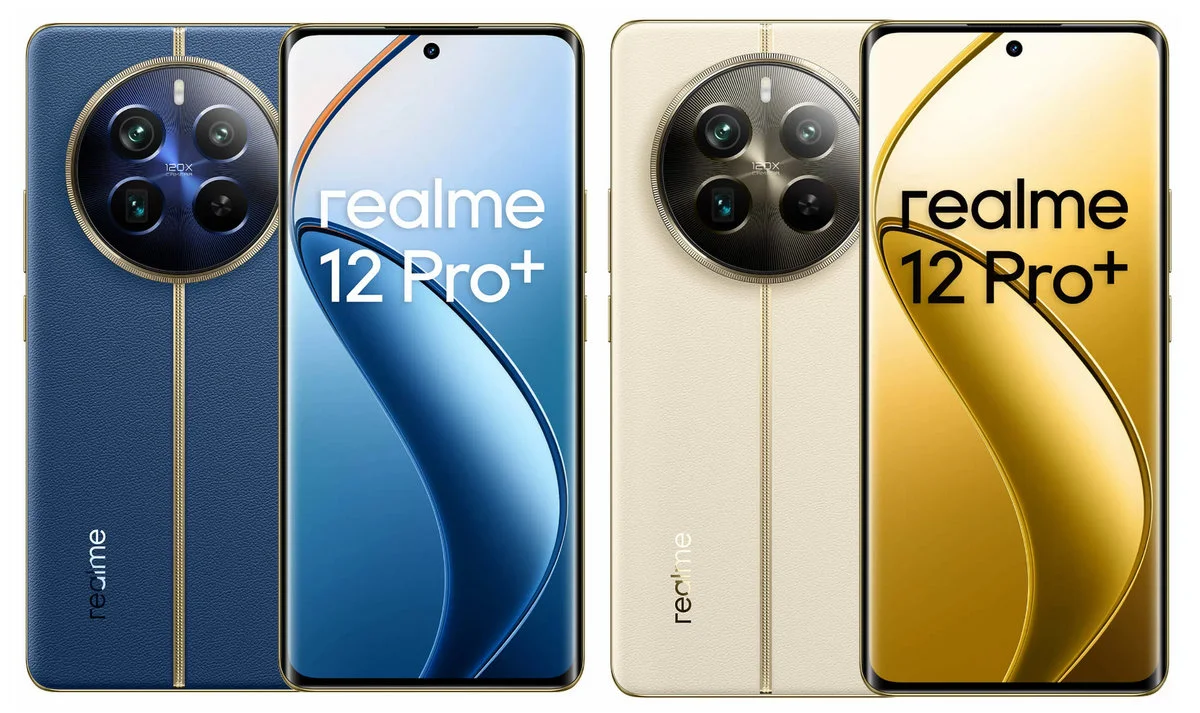 realme 12 Pro+ w kolorze niebieskim i beżowym