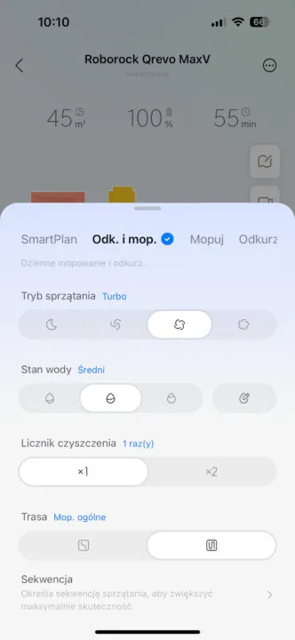 Ustawienia odkurzania i mopowania