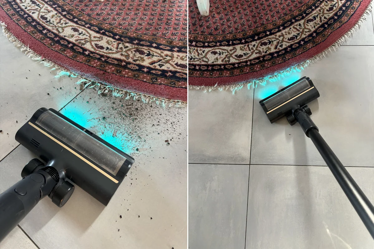 Odkurzanie rozsypanej ziemi i kory / tryb auto