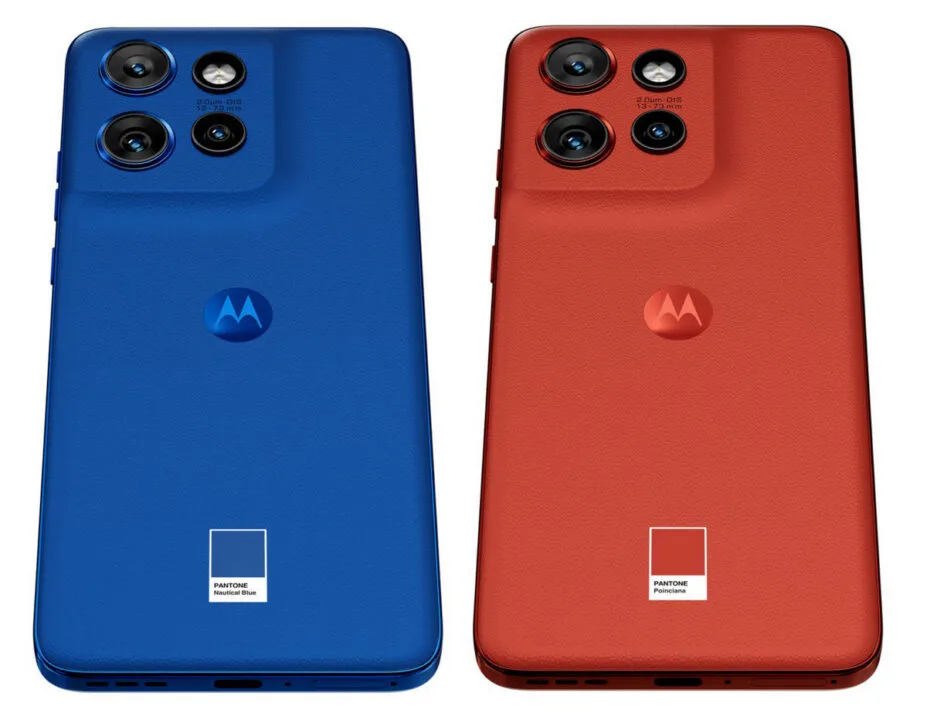 Motorola edge 50 neo w kolorze PANTONE Nautical Blue i PANTONE Poinciana