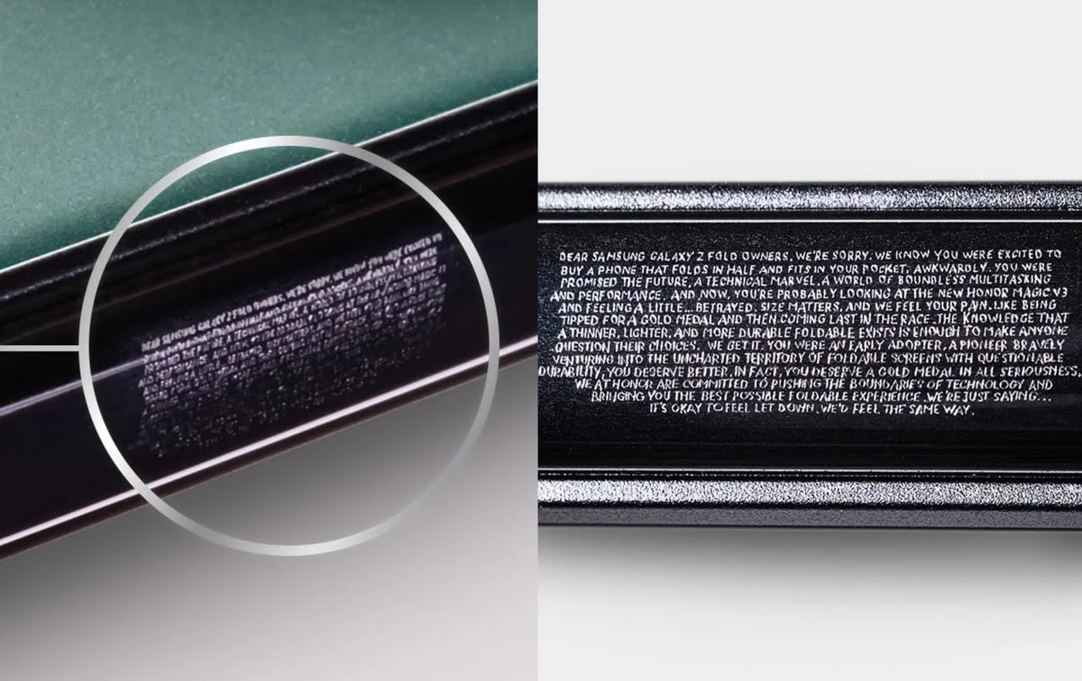 813-znakowe przeprosiny wzdłuż zawiasu HONOR Magic V3