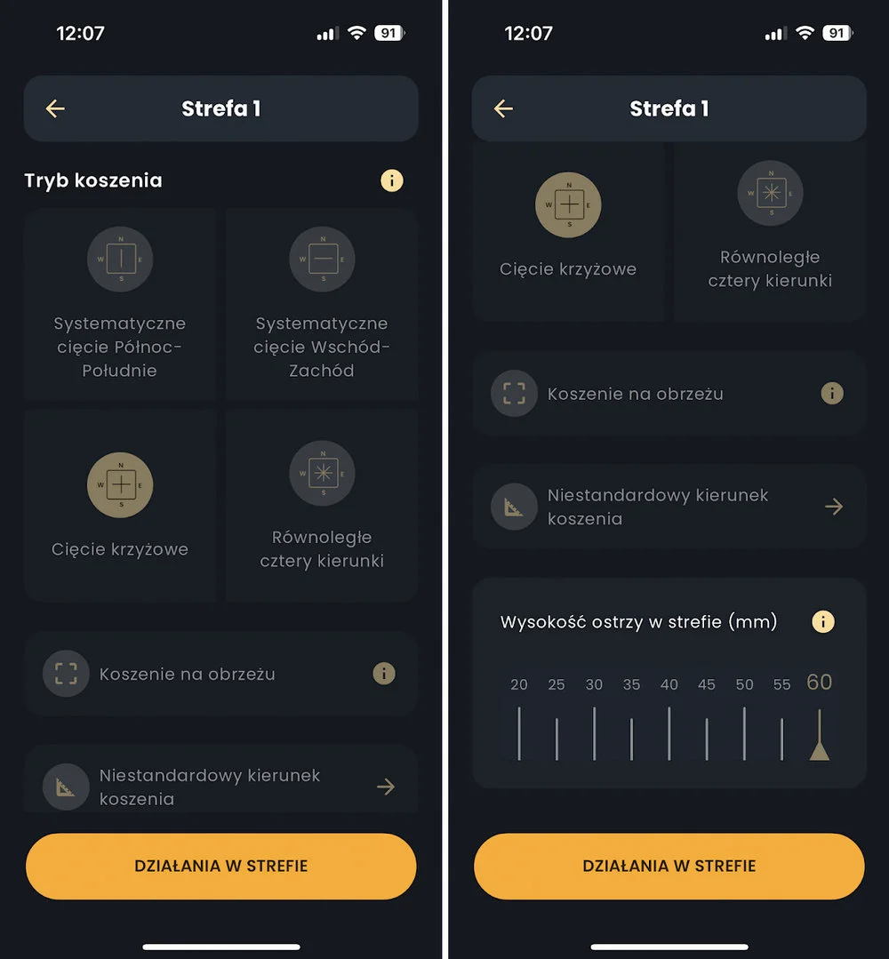 Ustawienia strefy koszenia