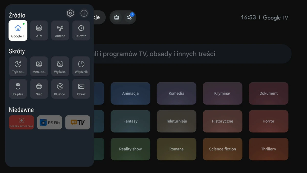 Google TV menu